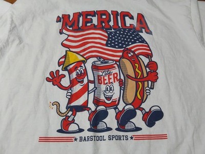 Comfort Colors 'Merica Barstool Sports T Shirt Size 2XL Hot Dog Beer Firework