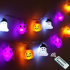 Halloween Lights Decorations, 16.4 FT 30 LED Pumpkin Bat Orange Purple White
