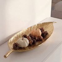 Dekoschale Blatt Aluminium Gold Schale 61Cm Tischdeko Metall Wohnaccessoire Alu