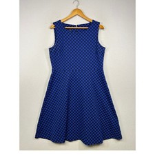 Mod Retro Talbots Womens Size L Blue Black Polka Dot Matelasse Fit & Flare Dress