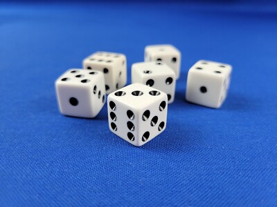 6 Piece D6 White Dice - Dungeons and Dragons AD&D Pathfinder