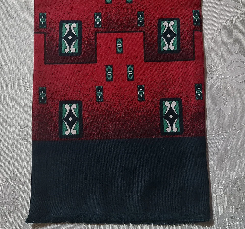 BUFANDA CABALLERO VINTAGE AUTÉNTICO DIOLEN GEOMETRICART ROJO VERDE DOBLE LARGO HOMBRE Foto 2 de 4