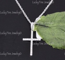 14k Solid White Gold Natural Diamond Cross Pendant Dainty Kids small 0.06ct