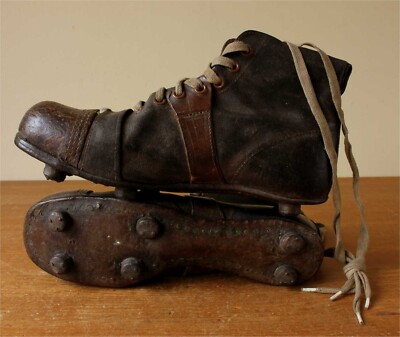 Vintage Leather Football Boots. Antique Soccer Shoes with Nailed