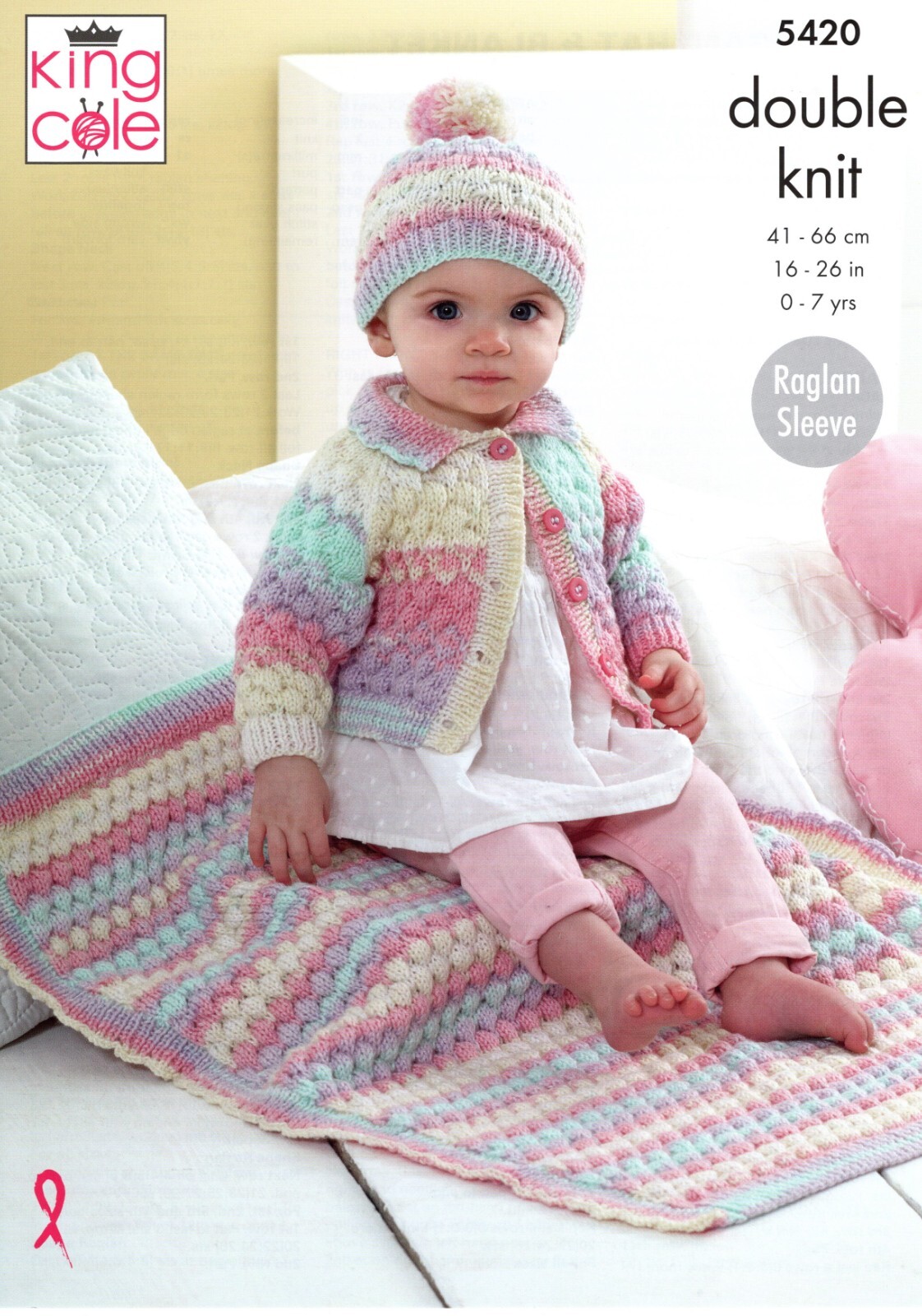 King Cole Baby DK Knitting Pattern - 5420 Cardigan, Hat & Blanket