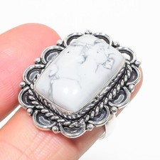 Howlite Gemstone Handmade 925 Sterling Silver Jewelry Ring Size 8.5 US