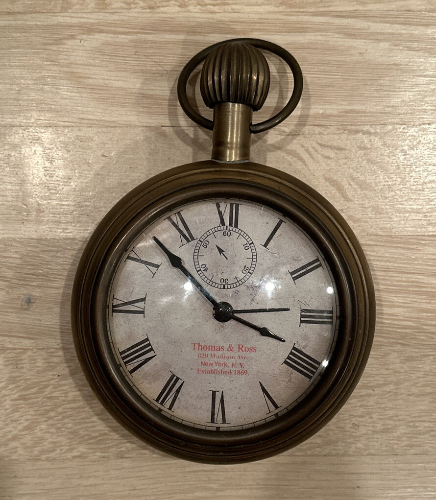 Vintage Large Brass Display Pocket Watch Style Clock by Thomas