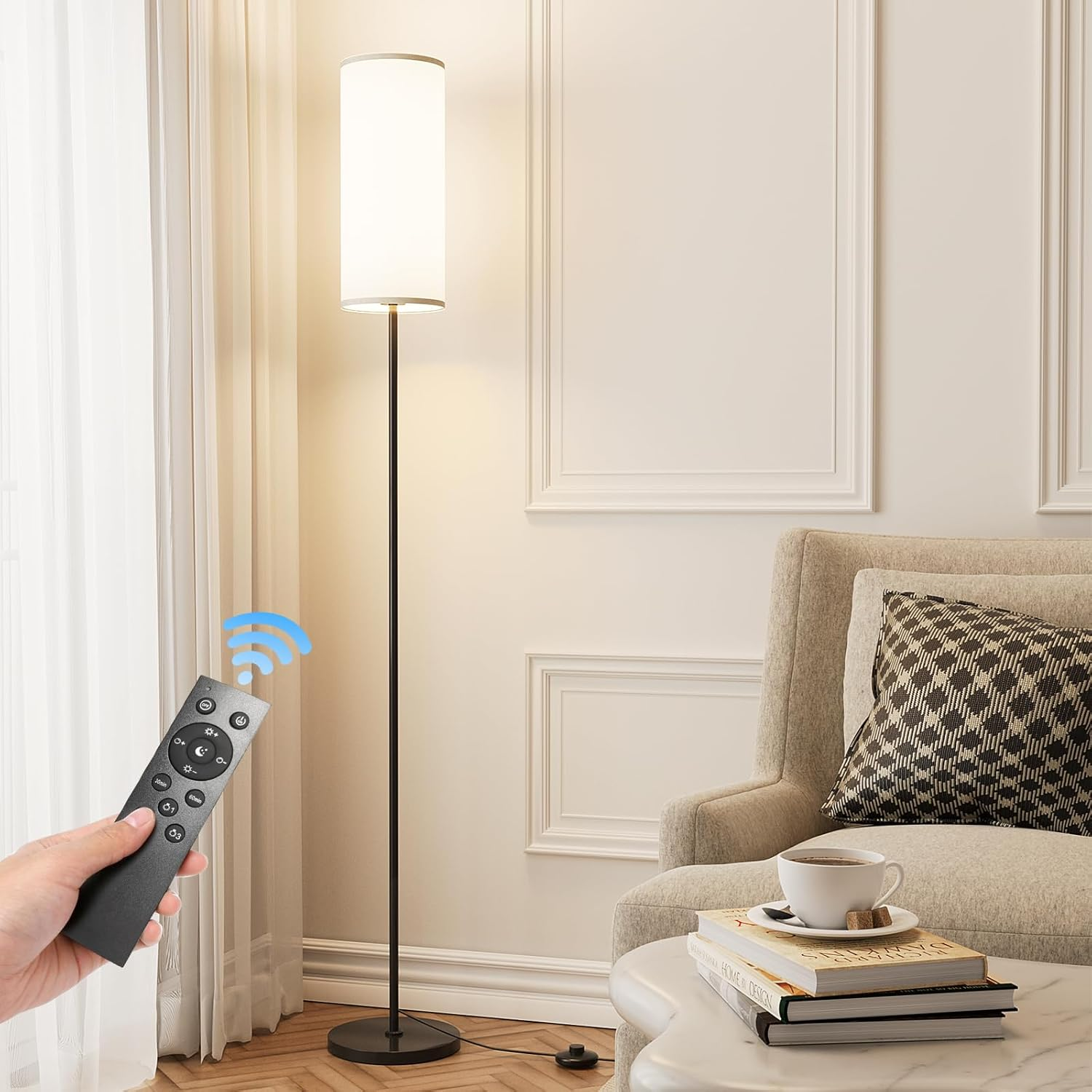 Modern LED Floor Lamp with Remote - Stepless Dimming for Living Room