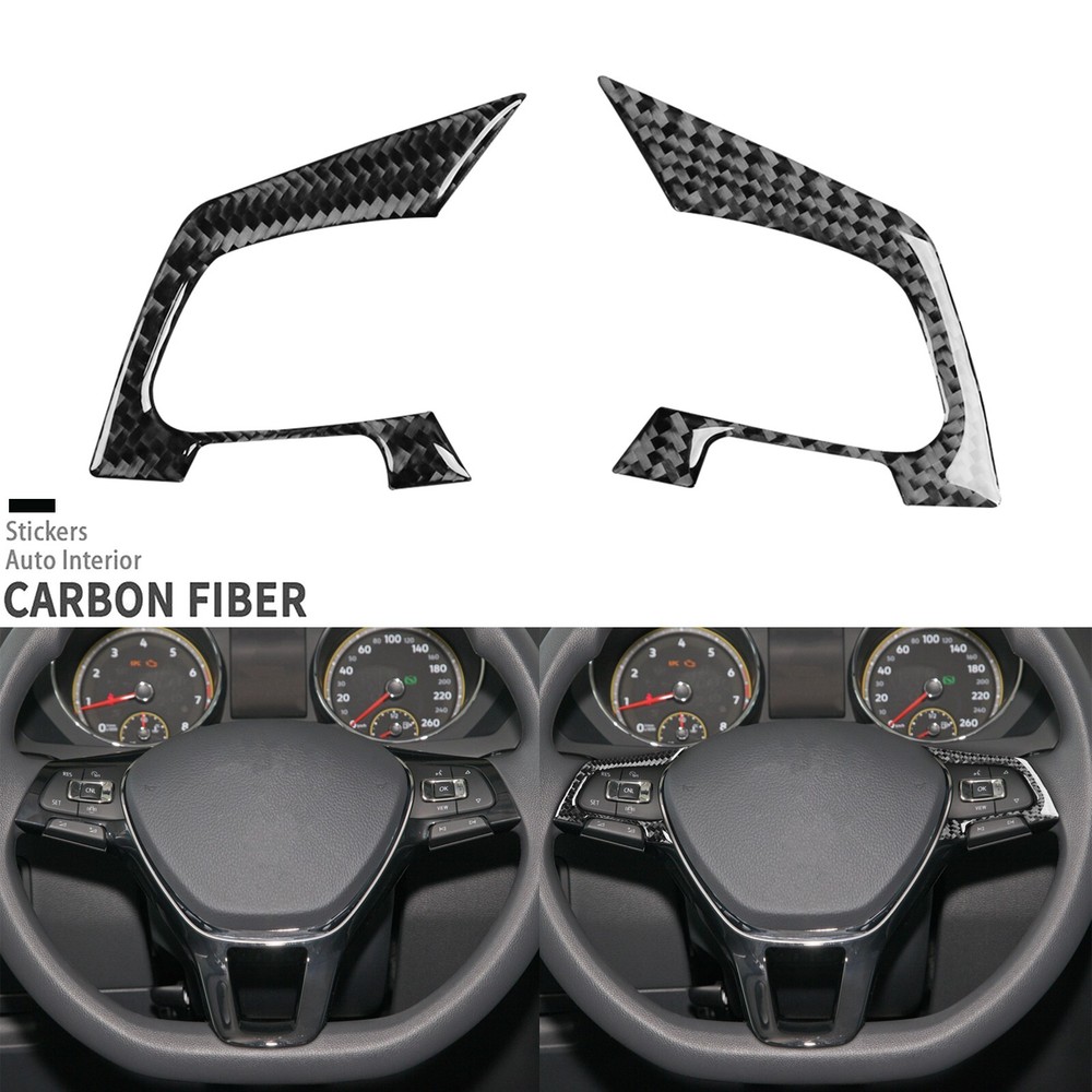 Real Carbon Fiber Steering Wheel Button Cover For VW Volkswagen Tiguan 2019-2021