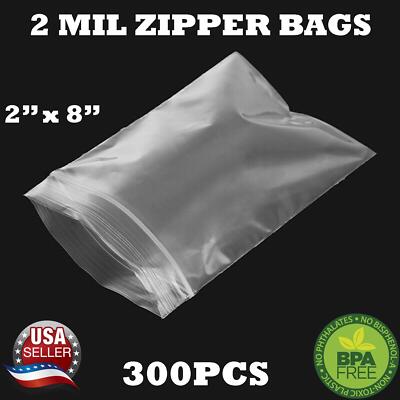 300 - 2'' x 8'' ZIP SEAL TOP LOCK BAGS CLEAR 2 MIL PLASTIC RECLOSABLE BAGGIES