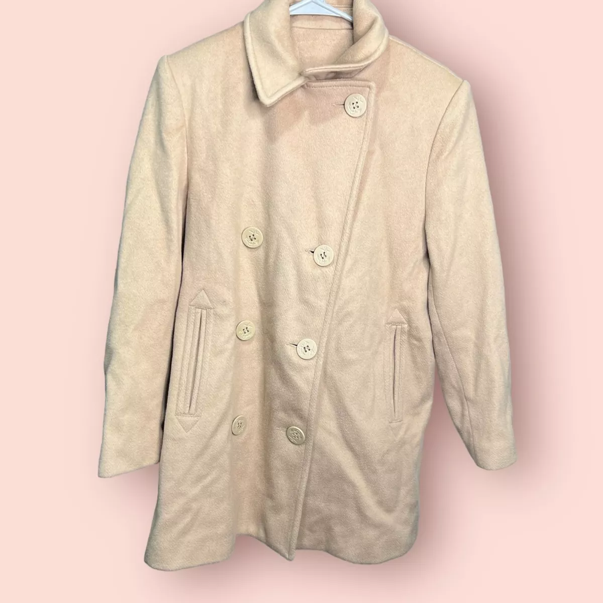 Vintage Talbots Wool Navy Peacoat Beige Top Coat Peacoat Dad Coat Sz 4