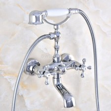 Wall Mounted Polished Chrome Brass Bathtub Clawfoot Faucet Mixer Tap Hand Shower