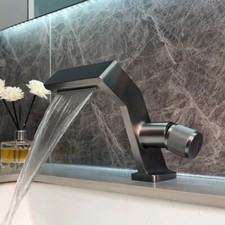 Modern Bathroom Basin Mixer Taps Waterfall Brass Bathroom Sink Faucet in Gray