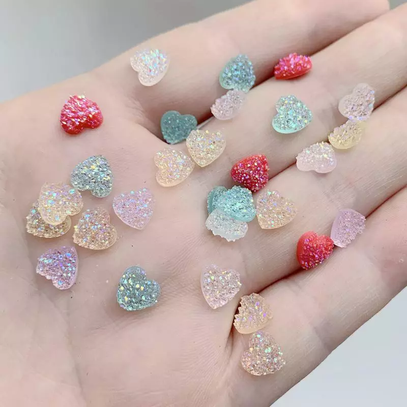 8mm 100pcs Nail Art Design Heart shape resin loose crystals beads Jewelry Making