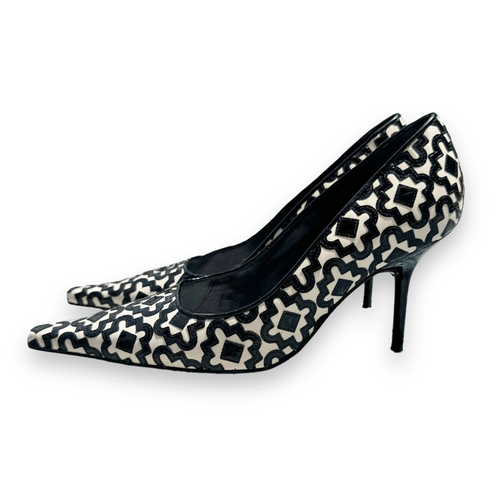 Rene Caovilla Black White Pattern Patent Leather Pointed Toe Heels Women’s Sz 38 - Picture 2 of 8