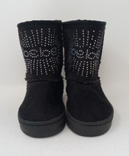 BeBe-Girls Sz. 5 Glitter "BeBe" Star Black Mid-Calf Faux Fur Lined Winter Boots