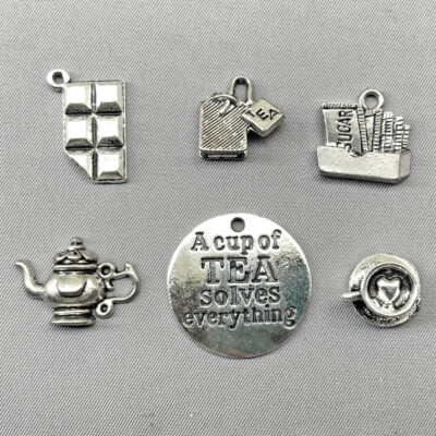 it's Always Tea Time Charm Bundle Antique Silver Plated Mixed Charms Q6 per Pkg