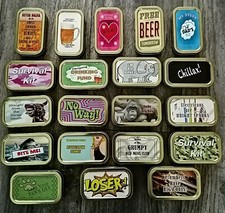 1 OZ TOBACCO TIN RUBBER SEAL NOVELTY TOBACCO TIN BACCY TIN 20 DESIGNS