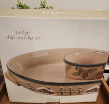 Sonoma Lodge CHIP and DIP Set Pinecones Log Cabin, New In Box