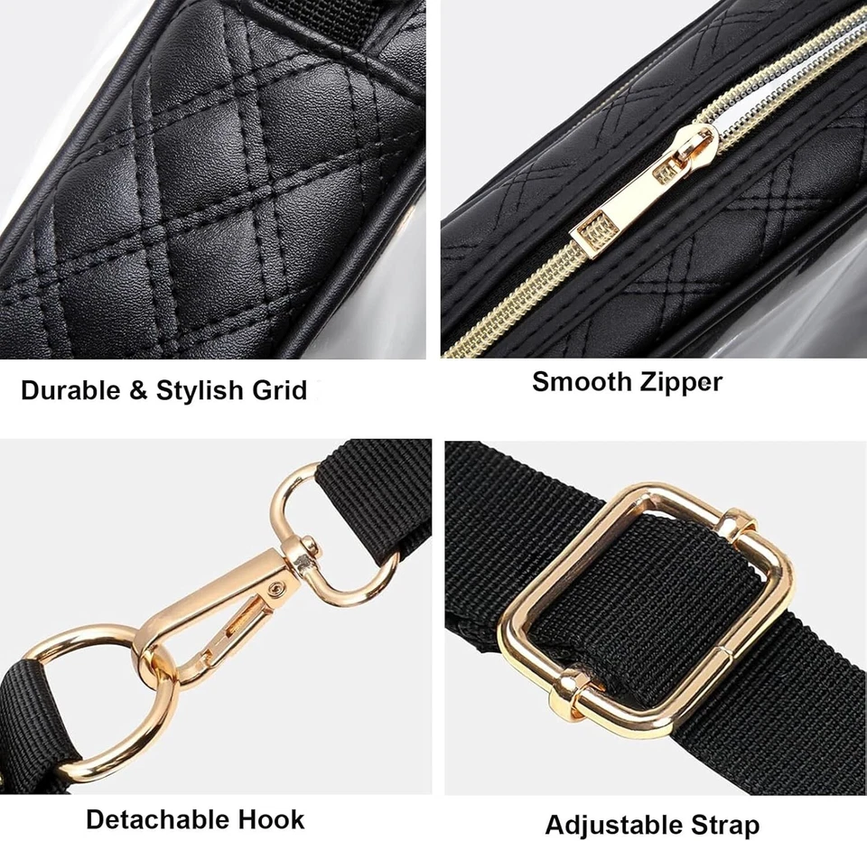 Clear Crossbody Purse Hand Bag-Stadium Approved Concerts-Quilted Trim Adj. Strap - Image 2 of 4