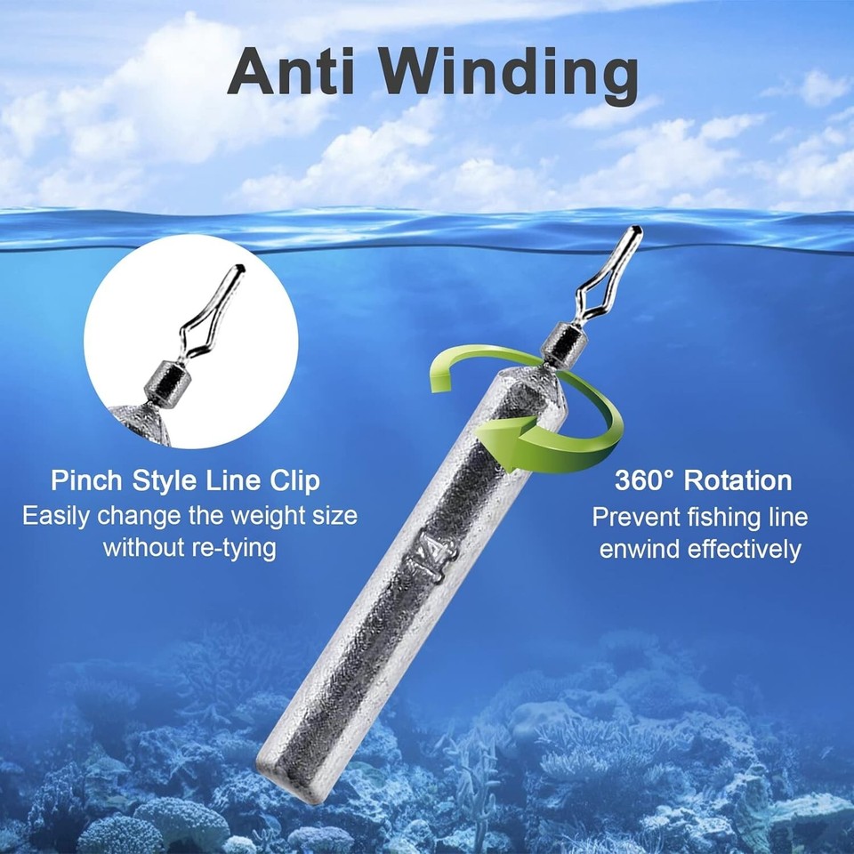 30pcs Fishing Weights Kit, No Snag Skinny Pencil Shaped Fishing Sinkers