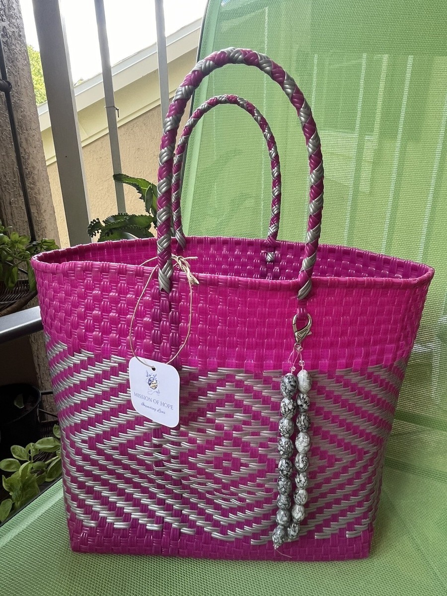 Mexican Market Tote Beach Bag Woven Recycled Plastic Medium in