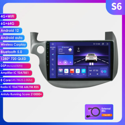 10,1 Zoll 8Kern Carplay Android 13 Autoradio 6+64GB für Honda Jazz Fit 2007-2013