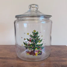 Vintage Glass Christmas Tree Candy Jar Ornament 10" Clear