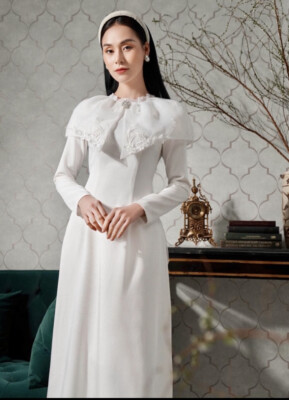 2021- Ao LUA Ngoc Trai-Thiet Ke~European Style-Size6-WHITE-Set W/Pant-As Is
