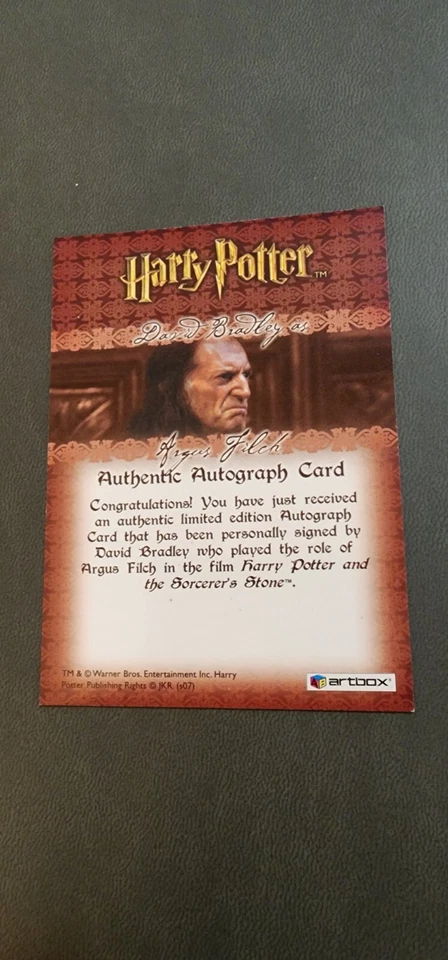 Harry Potter David Bradley Argus Filch Sorcerers Stone Autograph Card - Image 2 of 2