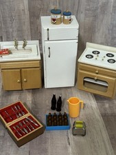 VTG 12 pc lot wood Dollhouse Kitchen Set Refrigerator Stove Sink accessories