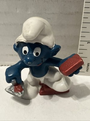 Vintage Bricklayer Smurf Figurine-Schleich Peyo, 1981 Hong Kong