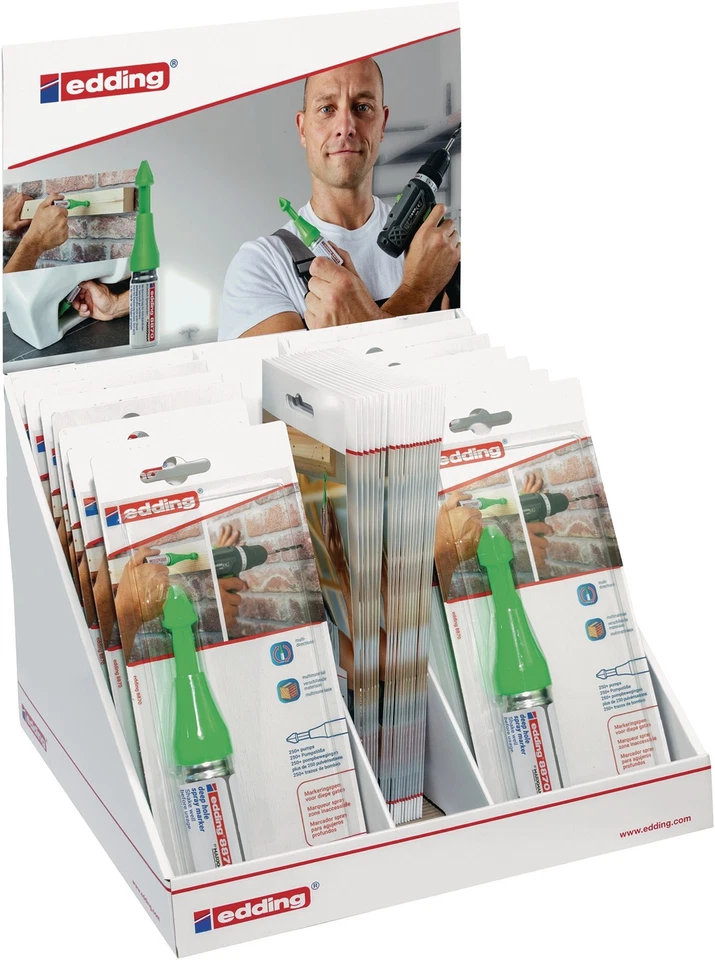 Bohrloch-Spraymarker-Display neongrün Düse 14 Blisterkarten EDDING  Stift Marker