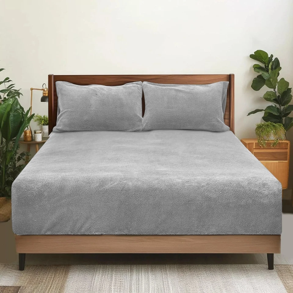 Teddy Fleece Extra Deep Fitted Sheet Soft Cosy Warm Bed Sheet Single Double King - Image 4 of 4