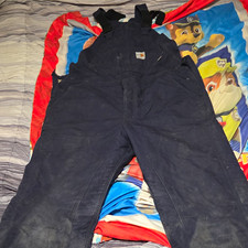 Carhartt Men's FR Insulated Navy Bib Overalls Size 32-34 Very Warm And Durable