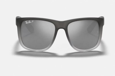 Ray-Ban Justin RB4165 Matte Grey Square Sunglasses Silver Mirror Polarized 54mm