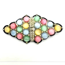 Antique Art Deco Glass Pastel Fruit Salad Moonglow Enamel Paste Pin Brooch