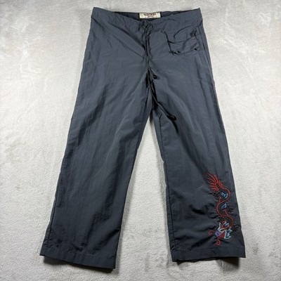Vintage Y2K  Paris Blues Embroidered Capris Women s S Gray Nylon Dragon  USA #3A