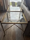Mid Century Faux Bamboo Hollywood Regency Brass Square Side Tables (18" tall) — photo 3