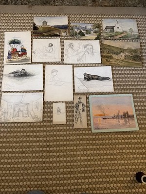 Konvolut Gemälde/Zeichnungen aus dem 19. Jahrhundert. Figuren, Landschaften, Grand Tour