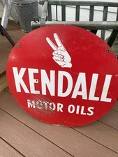 Original Vintage Antique Kendall Motor Oil Gasoline Station Double Sided Sign