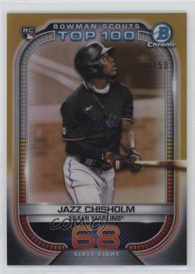 2021 Bowman Scouts Top 100 Gold Refractor 3/50 Jazz Chisholm Rookie RC 06tg