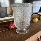 VTG FENTON CURRIER & IVES WINTER IN THE COUNTRY FROSTED VASE OR CANDLE HOLDER