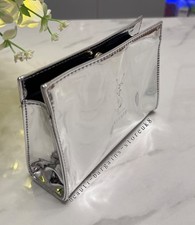 YSL Yves Saint Laurent Beaute Metallic Silver makeup Pouch Bag Clutch Bag NEW