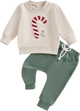 Completo natalizio bambino manica lunga felpa e pantaloni set - kaki 3-4T