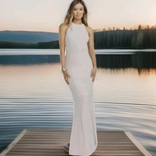 Show Me Your MuMu Chicago High Neck Gown Cream Dress Stretch Crepe Size Medium