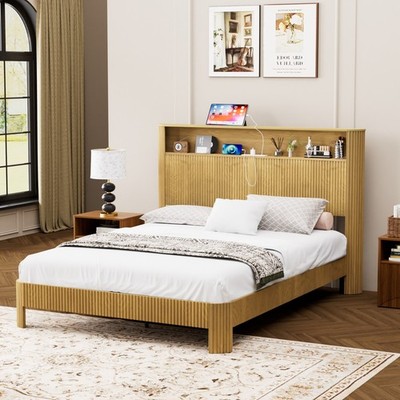  ️MATTRESS NOT INCLUDED! ️Queen Bed Frame +Shelf in Headboard + USB Charger!