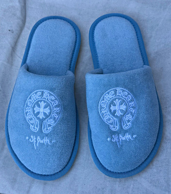 Chrome Hearts St. Barth Blue Logo Slip-On Slippers Fabric Womens Size XS US 7