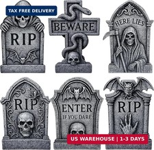 6 Pack Halloween Yard Signs Tombstone Set - 15 x 10 Inch Large Plastic Graveyard
