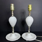 Vintage Hobnail Milk Glass Bubble Boudoir Lamp Set of 2 Bases WORKING